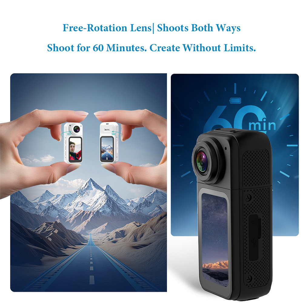 S70 Thumb Camera - 2.7K Ultra HD Mini Action Camera with 180° Rotatable Lens