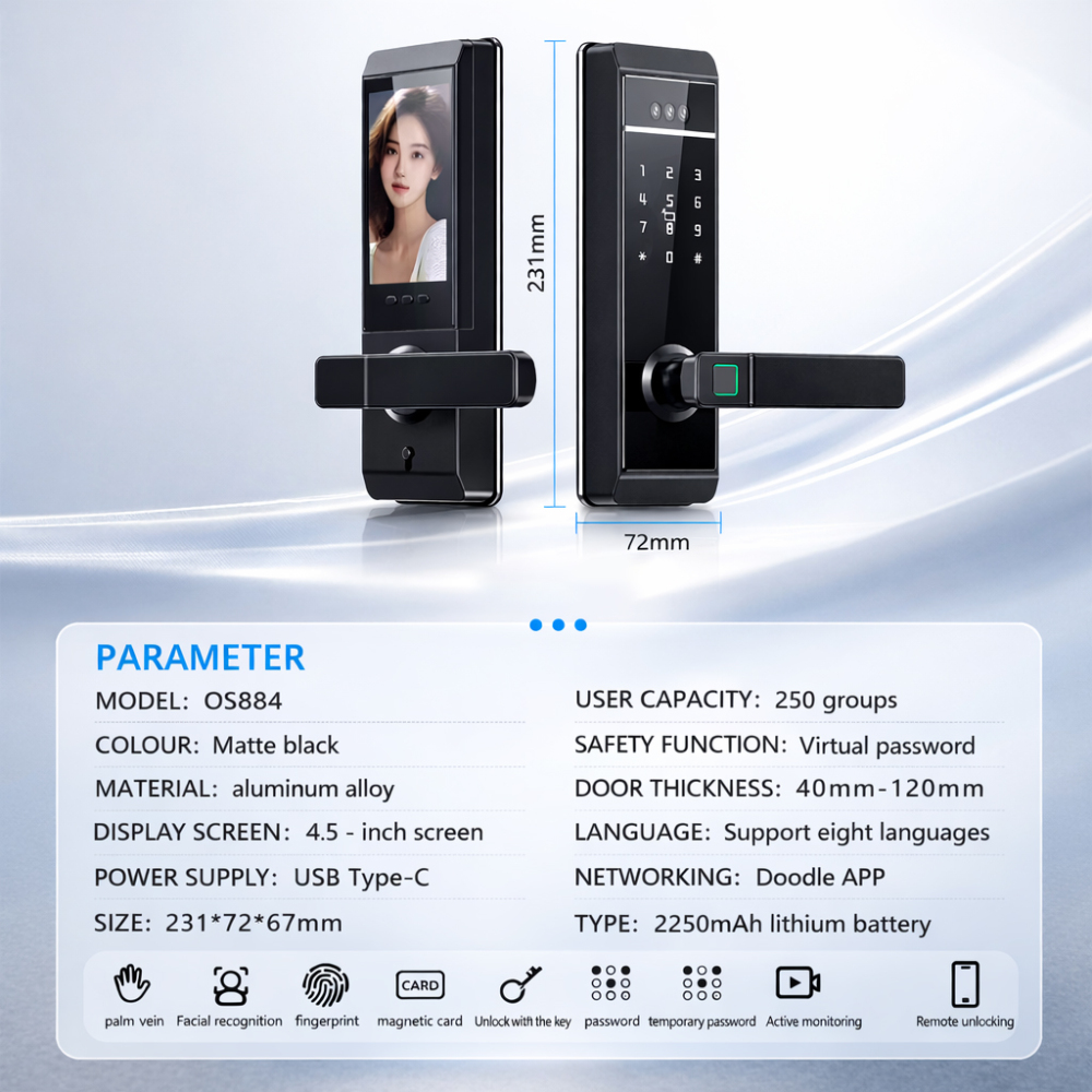 BDI 6-in-1 Smart Door Lock Facial Recognition TUYA App Voice Control