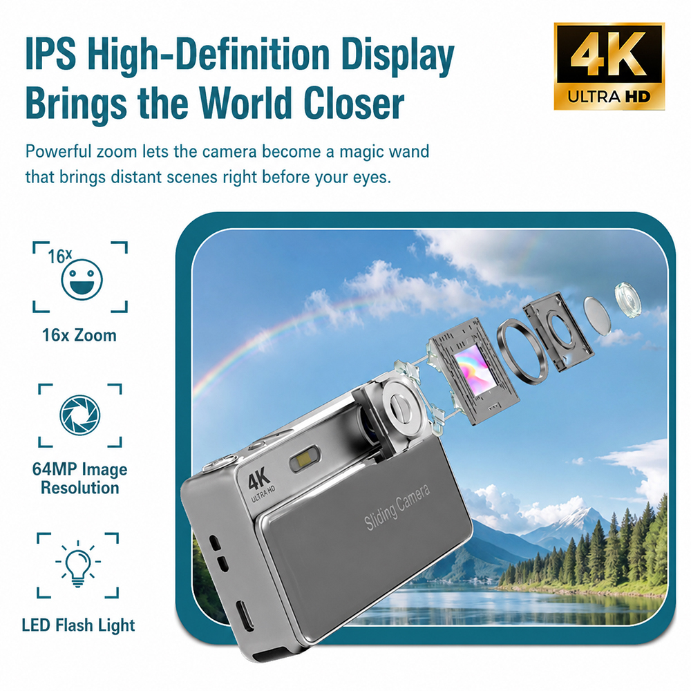 BDI M15 4K Digital Camera – 64MP Compact Camera with AF Auto Focus & 16X Zoom