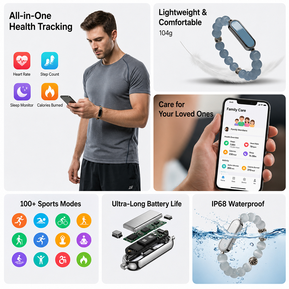 BDI BQ2 Smart Crystal Bracelet – Dual-Chip Health Monitoring with Sleep Tracking