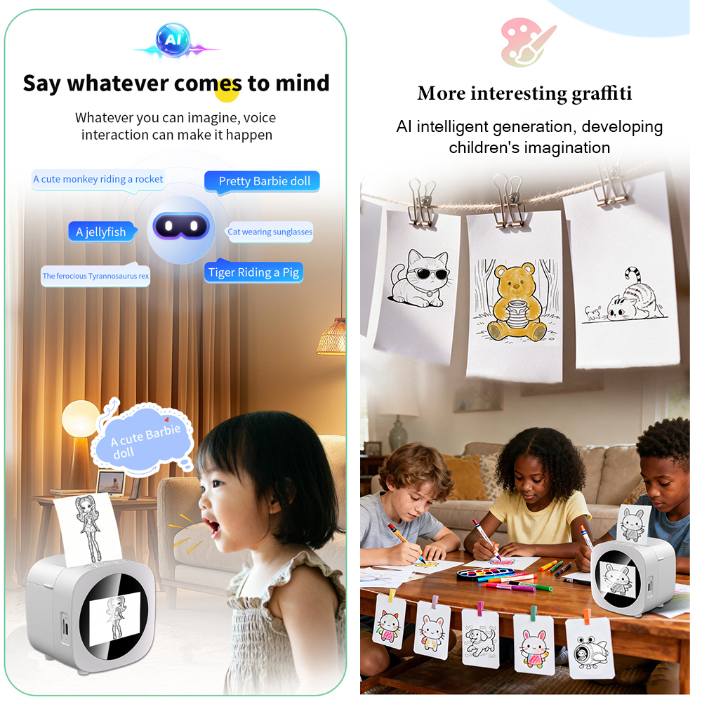 BDI X16 AI Kids Instant Print Camera – Voice-Controlled AI Drawing & Thermal Printing Toy