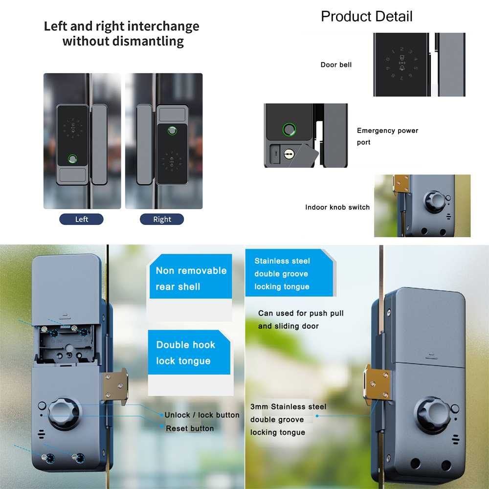BDI OS766 Smart Glass Door Lock – Fingerprint, PIN Code, IC Card & Tuya APP Access for Frameless Glass Doors