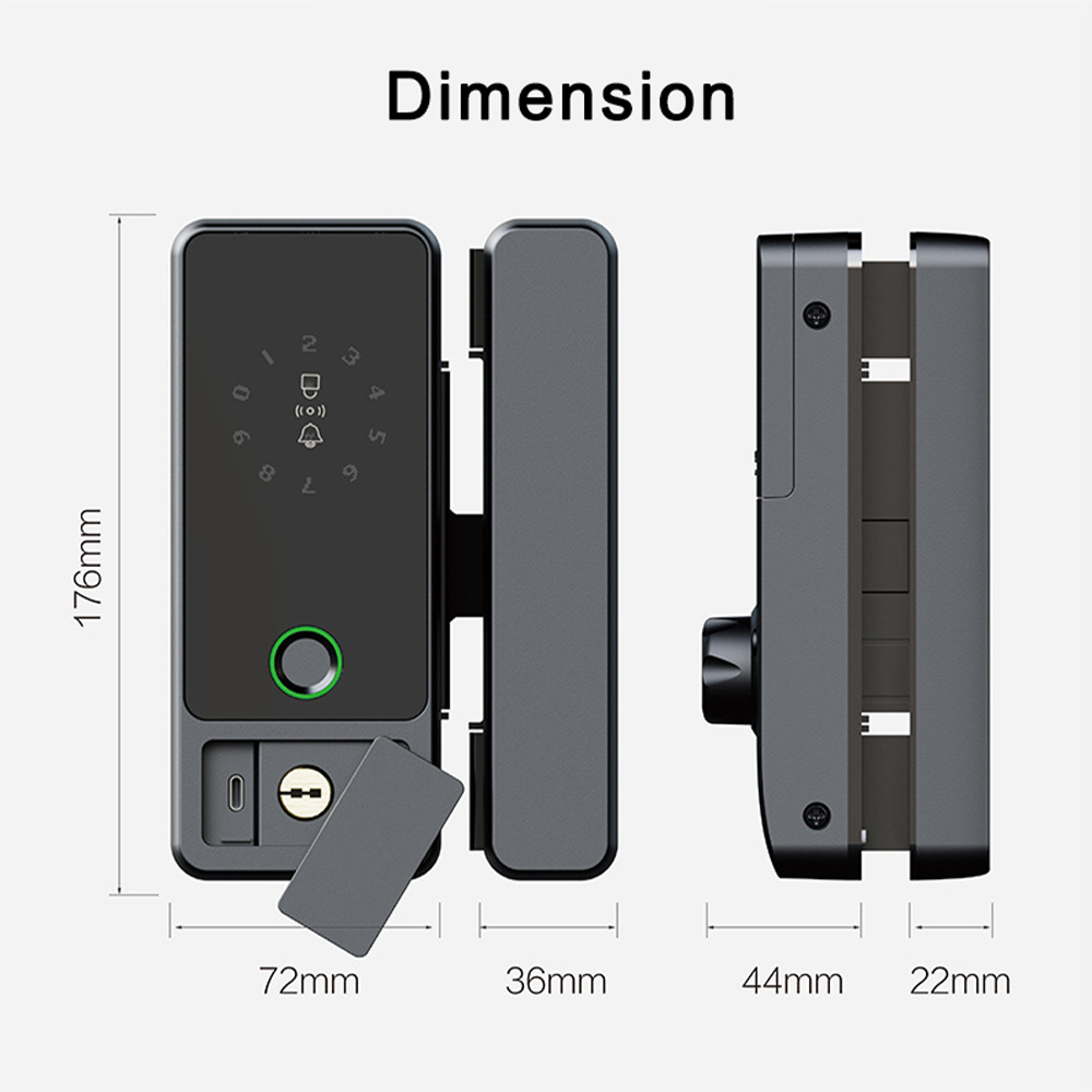 BDI OS766 Smart Glass Door Lock – Fingerprint, PIN Code, IC Card & Tuya APP Access for Frameless Glass Doors