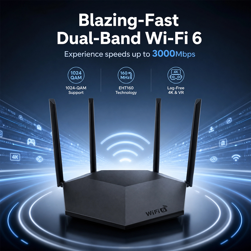 BDI WR30X AX3000 Wi-Fi 6 Router – Dual Band Gigabit Wireless Router with Quad-Core CPU, EasyMesh & WPA3