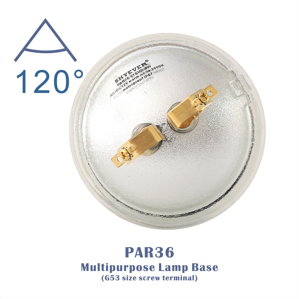 Glass LED PAR36 Light Bulb Flood 9 Watts  AC/DC 12 Volts IP67 Waterproof