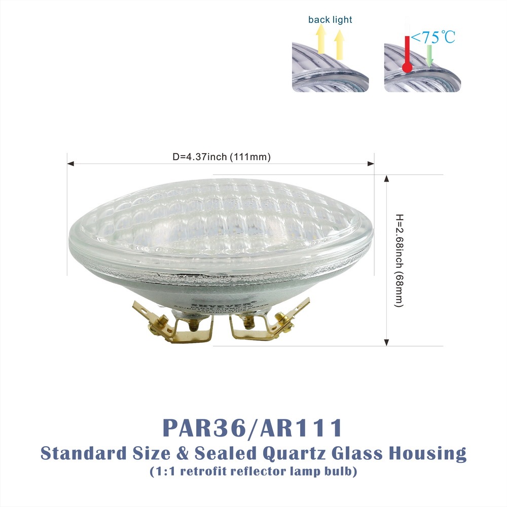 Glass LED PAR36 Light Bulb Flood 9 Watts  AC/DC 12 Volts IP67 Waterproof
