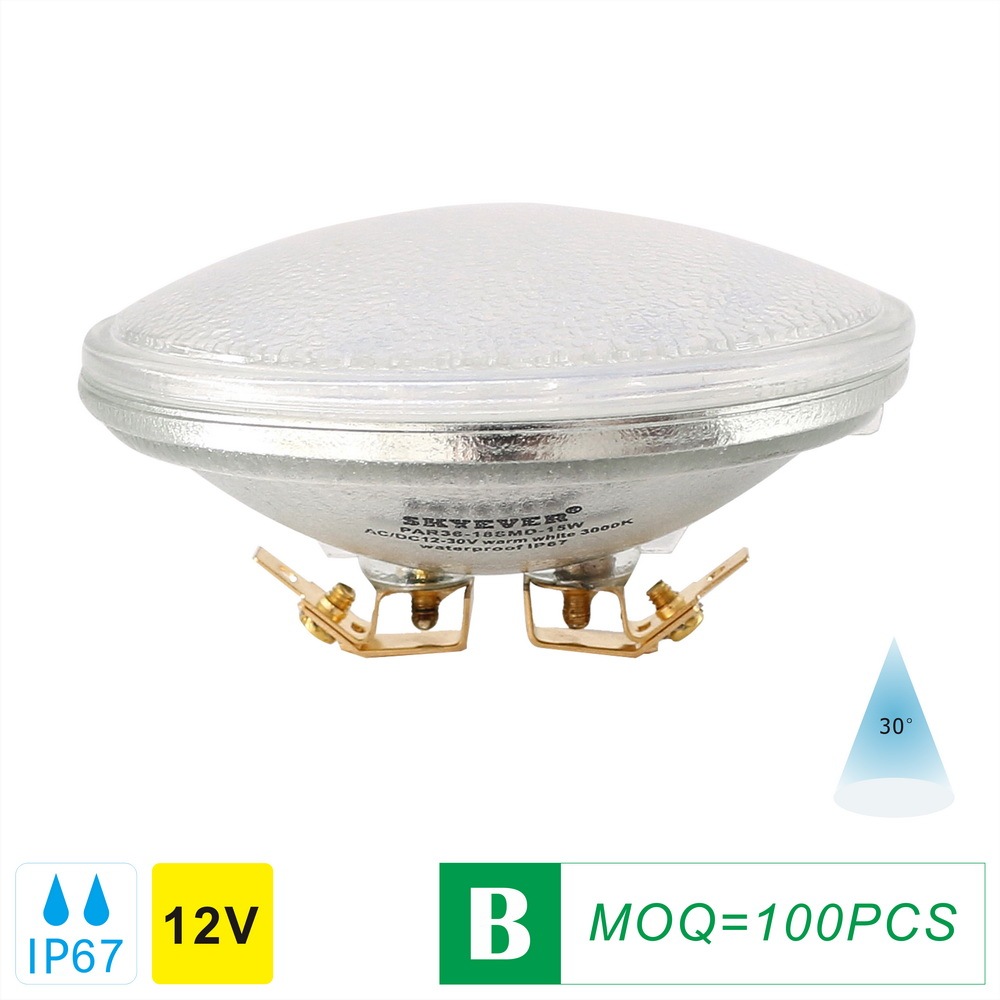 Glass LED PAR36 Light Bulb Spot 15W  AC/DC 12V-24V IP67 Waterproof