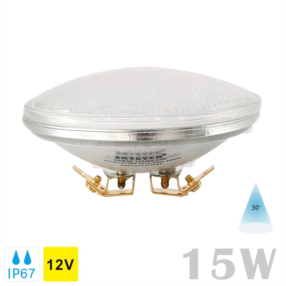 Glass LED PAR36 Light Bulb Spot 15 Watts  AC/DC 12-24 Volts IP67 Waterproof