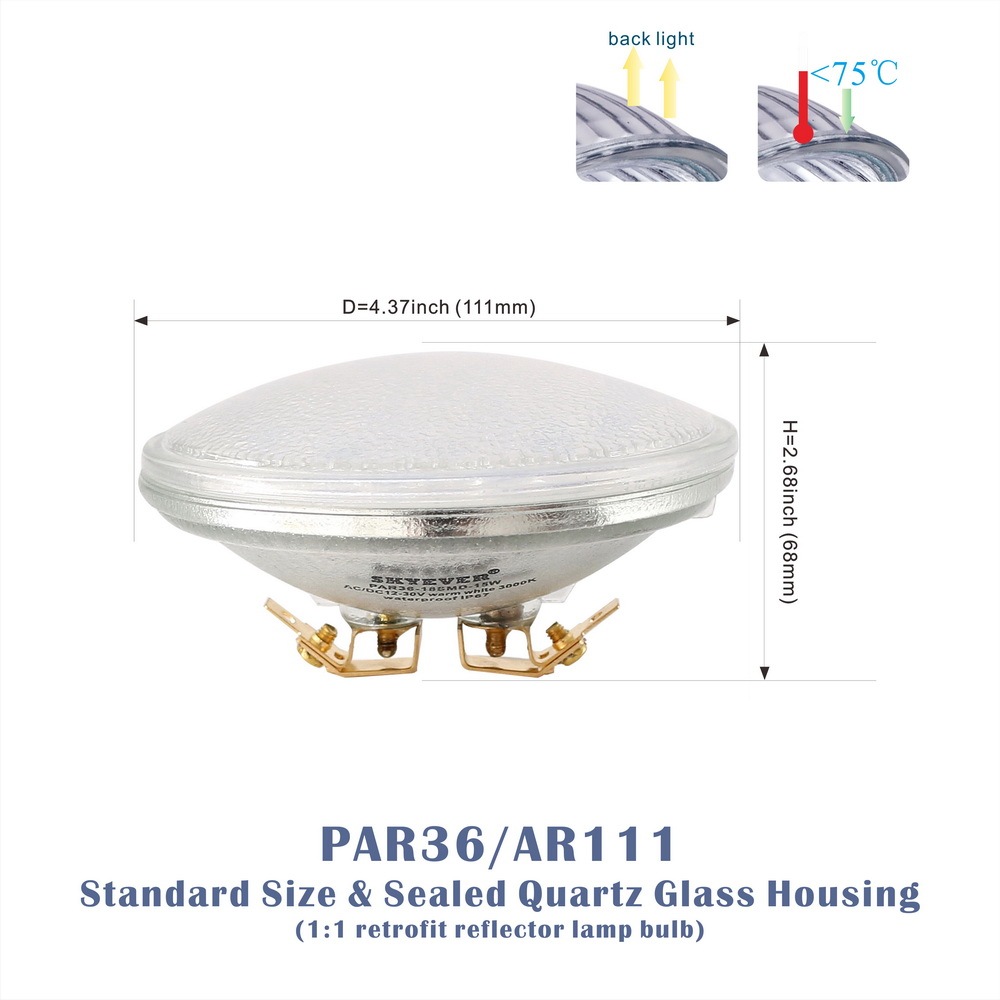 Glass LED PAR36 Light Bulb Spot 15W  AC/DC 12V-24V IP67 Waterproof