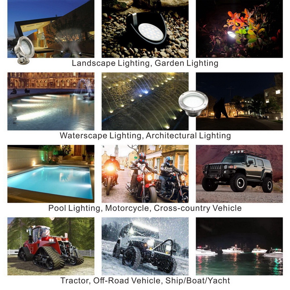 Glass LED PAR36 Light Bulb Spot 15W  AC/DC 12V-24V IP67 Waterproof