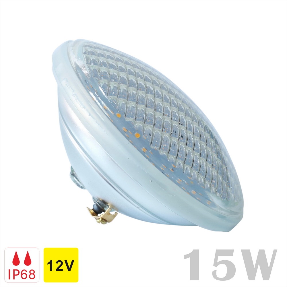 Glass LED PAR56 Underwater Light Bulb Flood 15 Watts AC/DC 12 Volts IP68 Waterproof