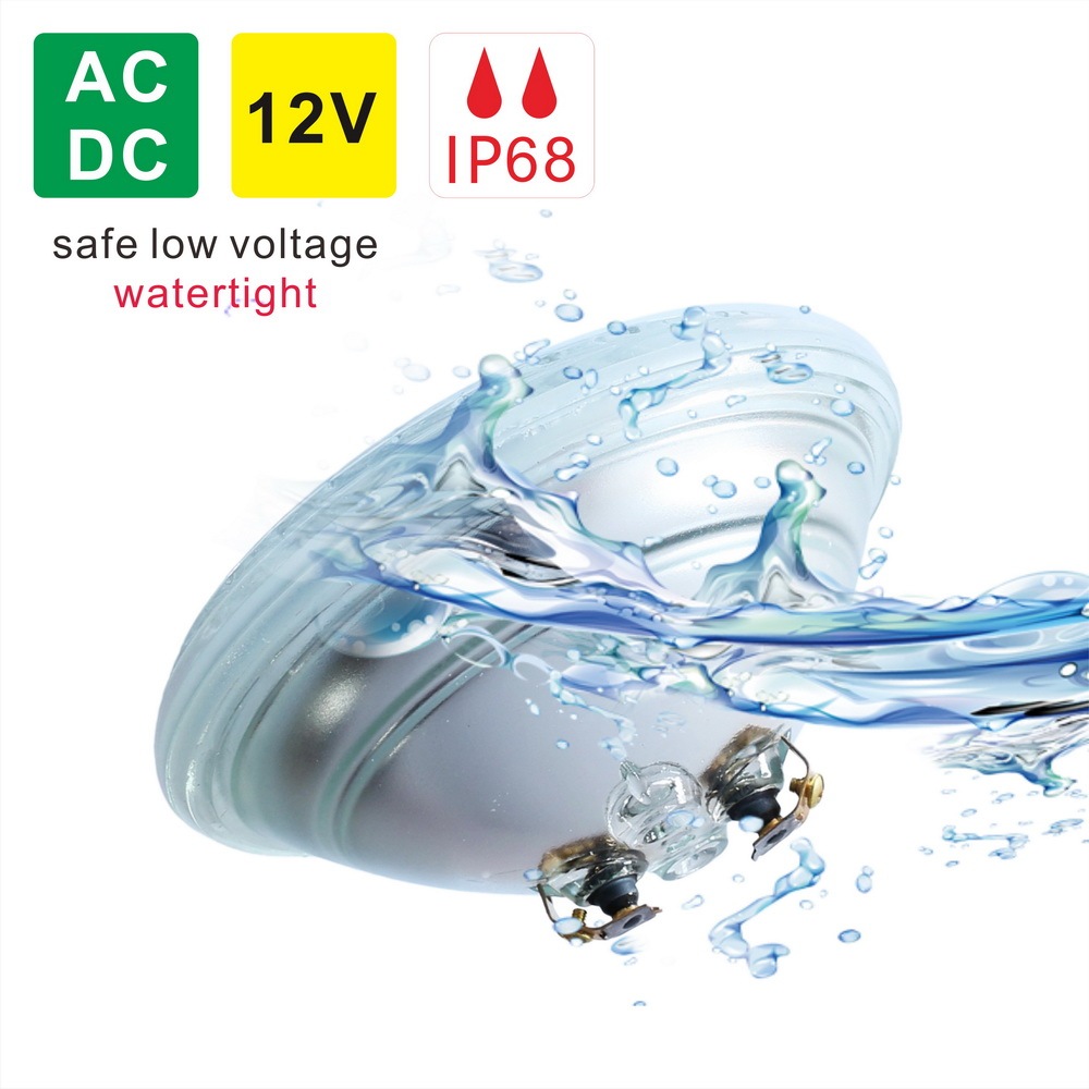 Glass LED PAR56 Underwater Light Bulb Flood 15 Watts AC/DC 12 Volts IP68 Waterproof