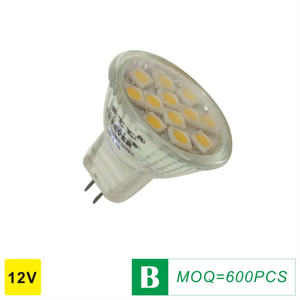Glass LED MR11 Spot Light Cup 12SMD 1.5W AC/DC 12 Volts GU4 Flood WFL