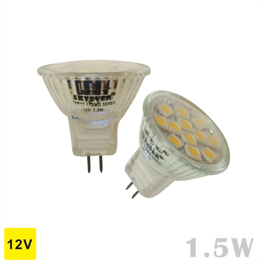 Glass LED MR11 Spot Light Cup SMD 1.5 Watts 12 Volts GU4 Flood