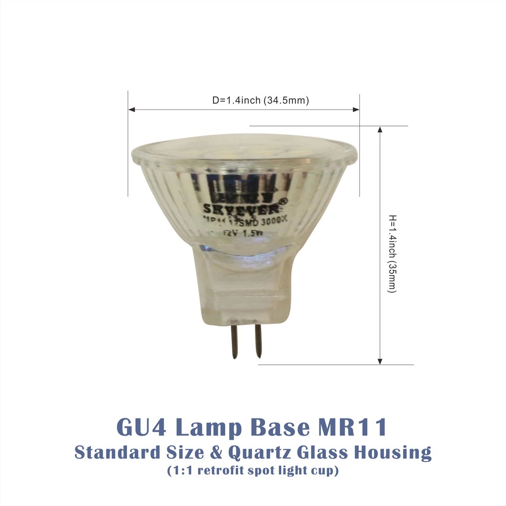 Glass LED MR11 Spot Light Cup SMD 1.5 Watts 12 Volts GU4 Flood