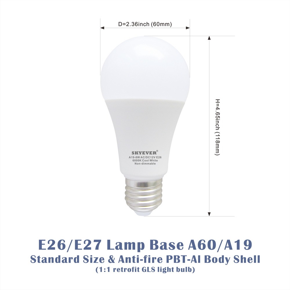 Low Voltage LED Light Bulb A60(A19)  8W AC/DC 12V/24V E26/E27