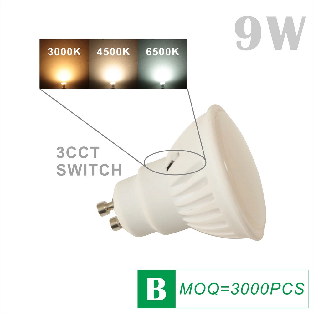 Ceramic LED GU10 Spot Lamp Cup 9W Flood with 3CCT Switch
