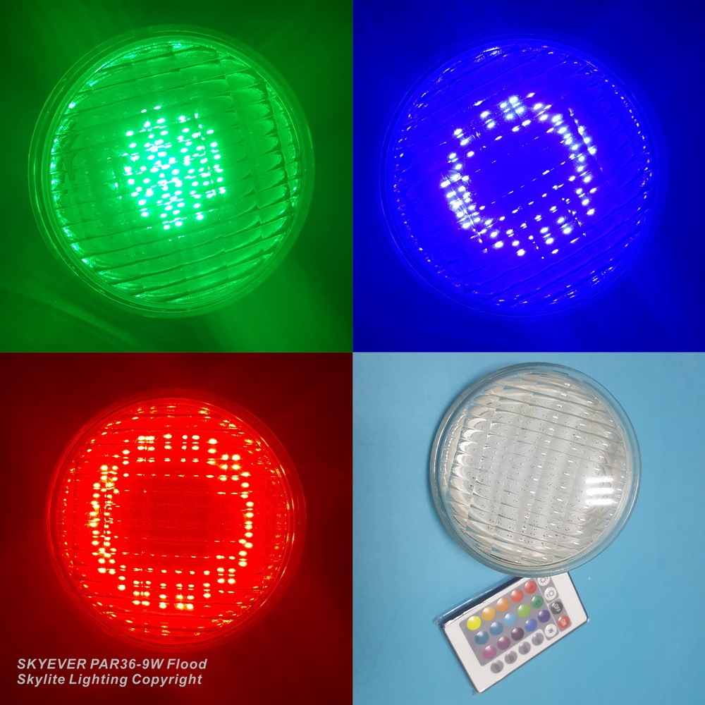 Glass LED PAR36 Light Bulb Flood 9 Watts AC/DC 12 Volts IP67 Waterproof RGB Color Change