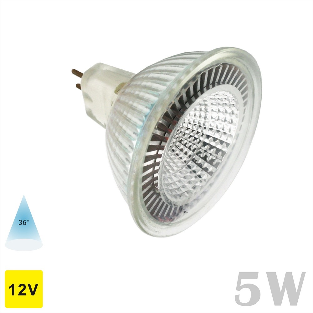 Glass LED MR16 Spot Lamp Cup COB 5 Watts AC/DC 12 Volts GU5.3  36° NSL (1/3/10 Pack)