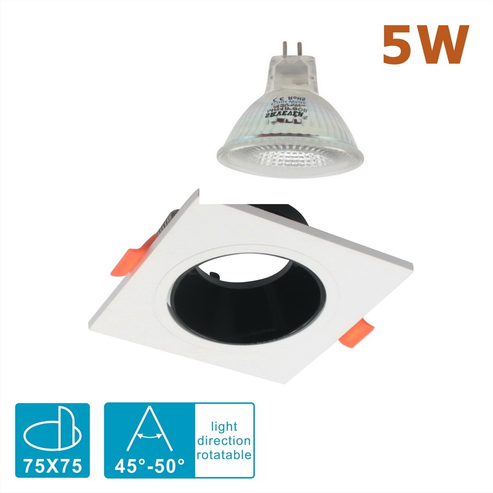 Detachable 2" Aluminum Spot LED Downlight MR16/GU10 COB 5W (square shape) (1/3 Pack)