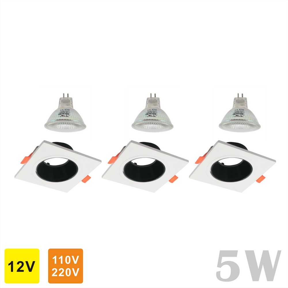 Detachable 2" Aluminum Spot LED Downlight MR16/GU10 COB 5W (square shape) (1/3 Pack)