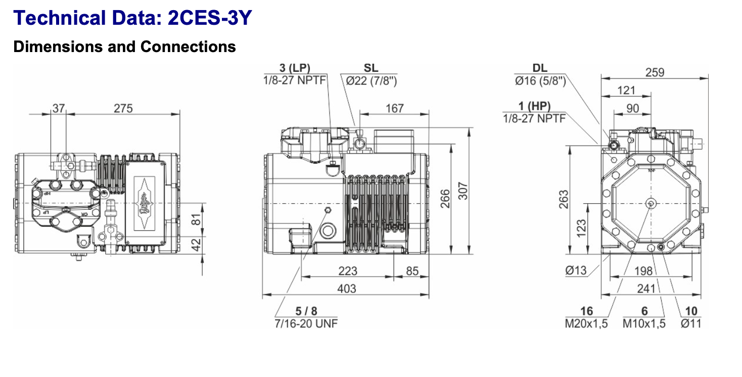 Bitzer 2CES-3Y Semi-Hermetic Reciprocating Compressor