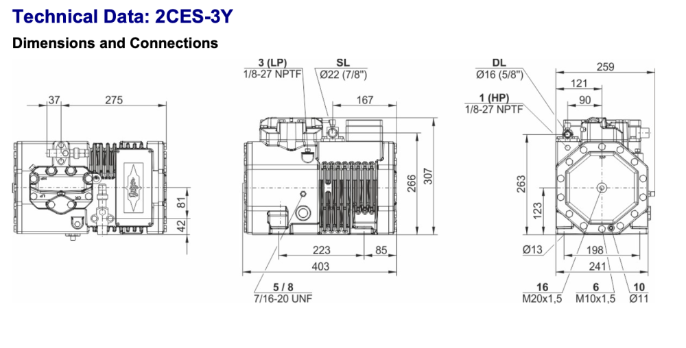 Bitzer 2CES-3Y Semi-Hermetic Reciprocating Compressor