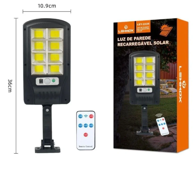 LUMINÁRIA SOLAR LED COB COMSENSOR DE PRESENÇA 24W,ACOMPANHA 1 CONTROLE REMOTO,2 PARAFUSOS E 2 BUCHAS