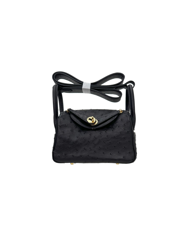 Handmade crossbody bag with single shoulder strap, made of ostrich leather, size 19