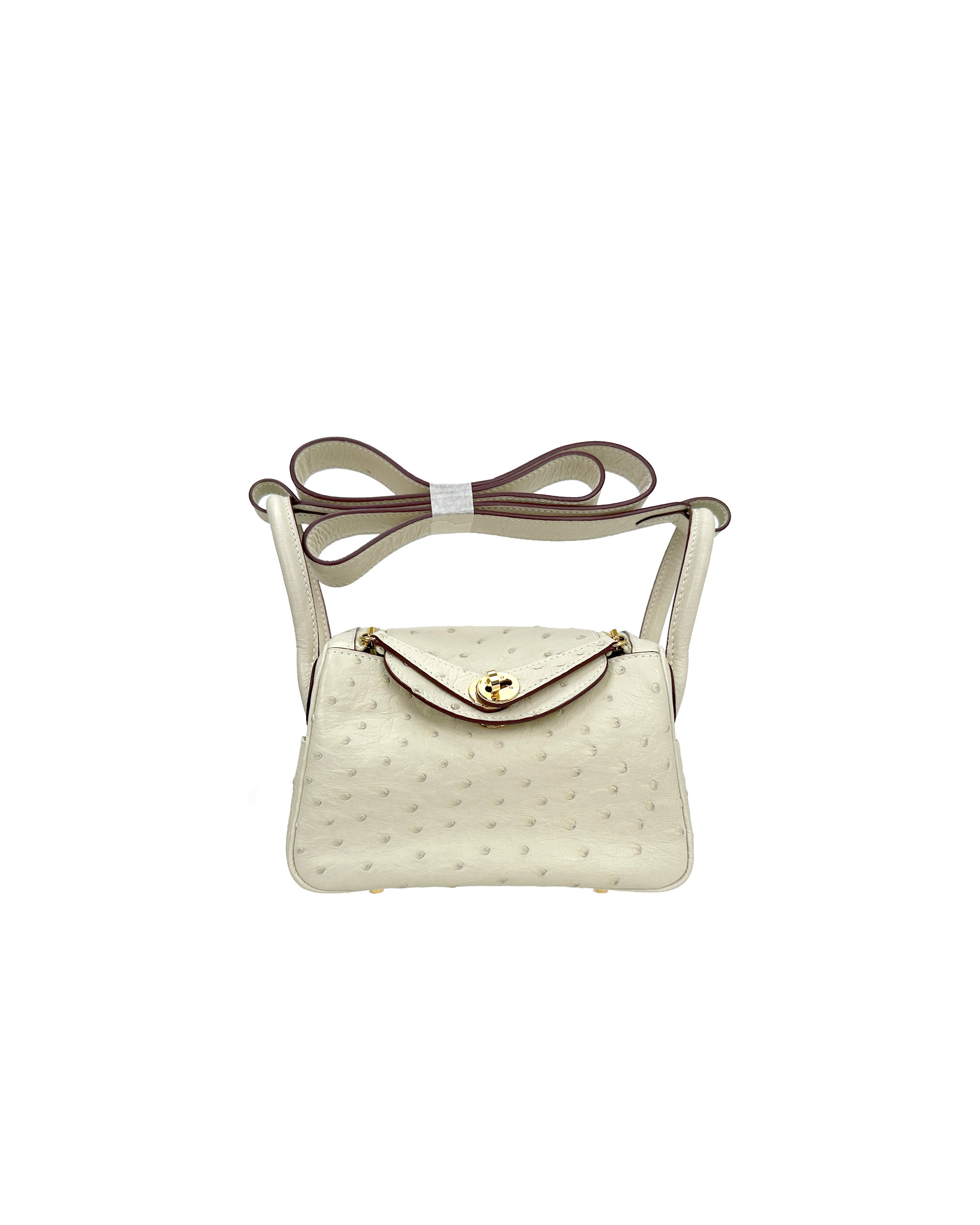 Handmade crossbody bag with single shoulder strap, made of ostrich leather, size 19
