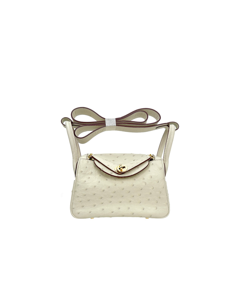 Handmade crossbody bag with single shoulder strap, made of ostrich leather, size 19