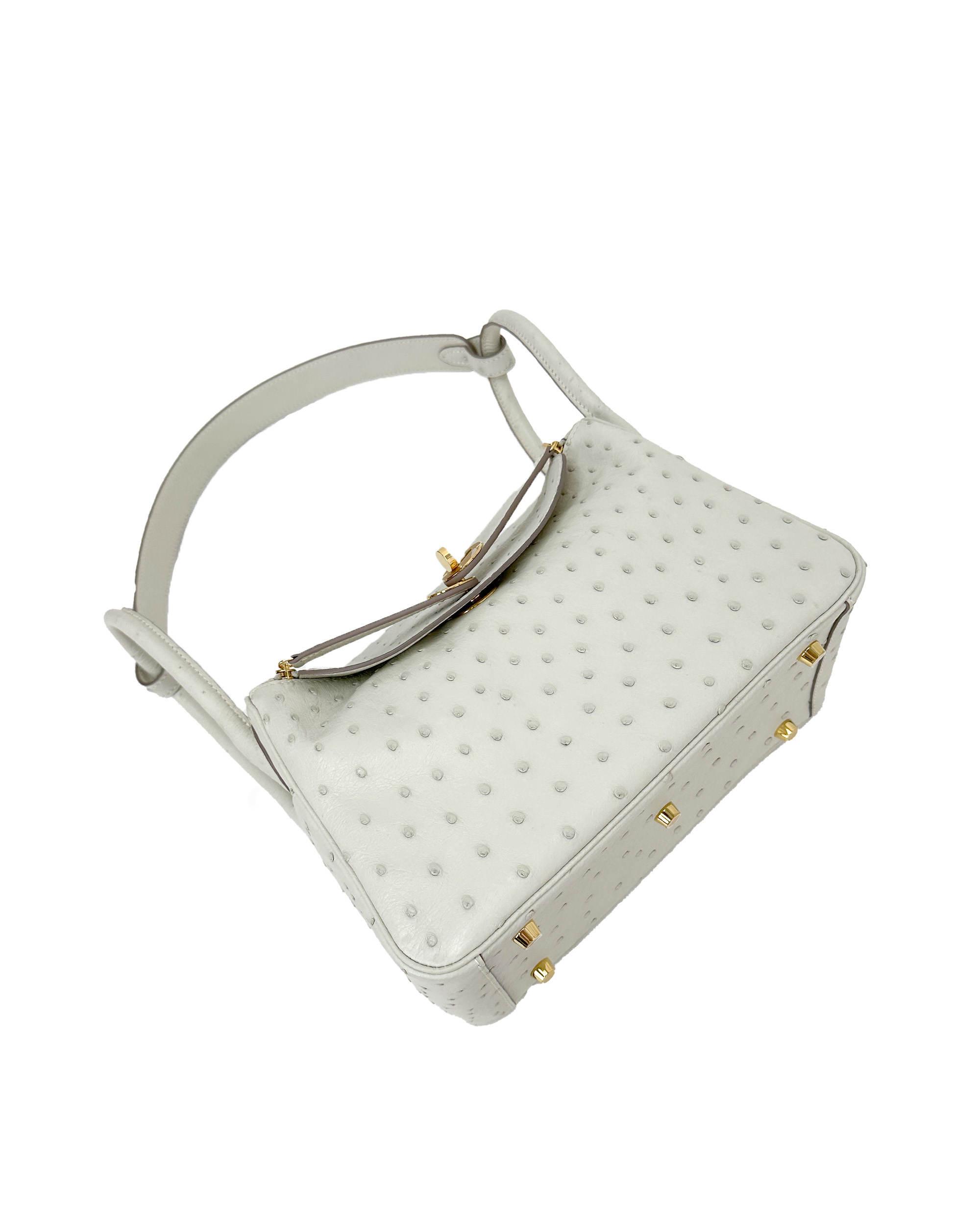 Handmade single-shoulder bag made of ostrich leather, size 26