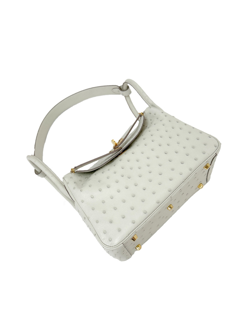 Handmade single-shoulder bag made of ostrich leather, size 26