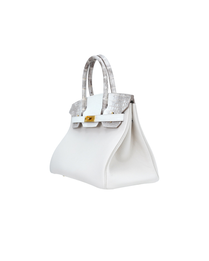 Ladies' hand-made bags in size 25, made of crocodile leather and cowhide combined.