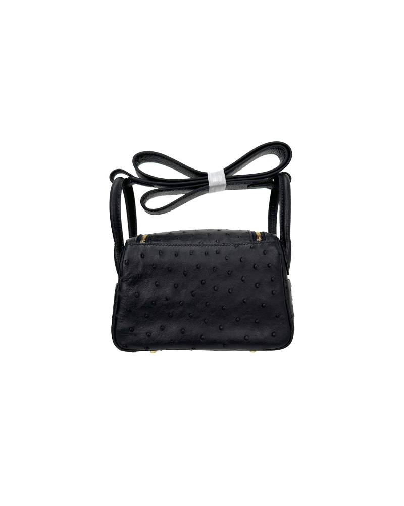 Handmade crossbody bag with single shoulder strap, made of ostrich leather, size 19