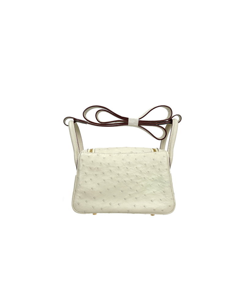 Handmade crossbody bag with single shoulder strap, made of ostrich leather, size 19