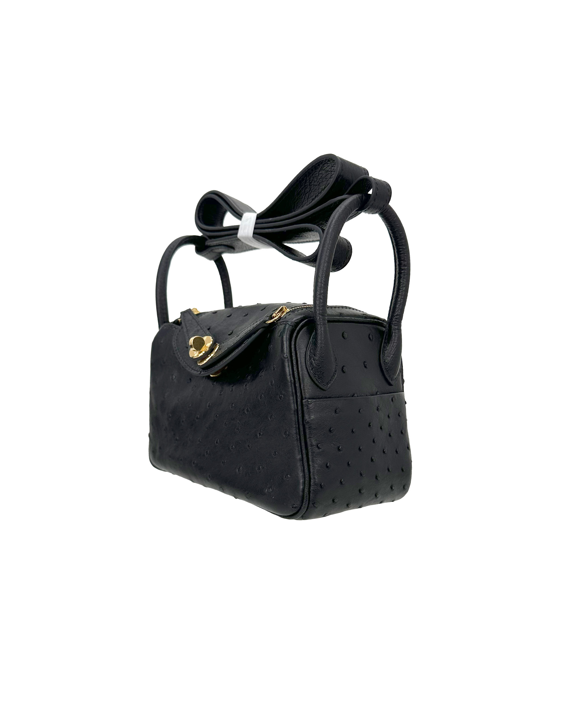 Handmade crossbody bag with single shoulder strap, made of ostrich leather, size 19