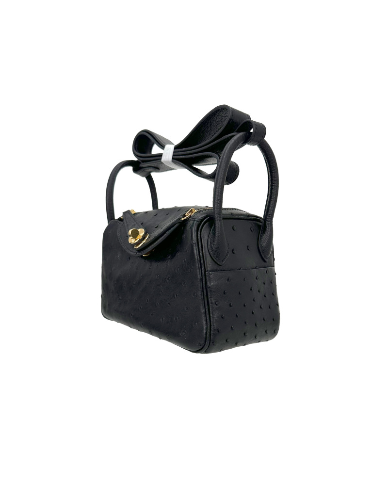 Handmade crossbody bag with single shoulder strap, made of ostrich leather, size 19