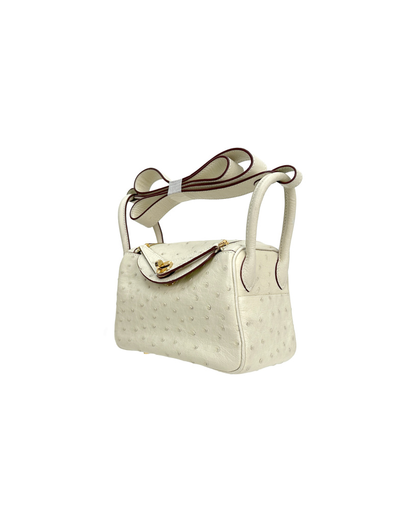 Handmade crossbody bag with single shoulder strap, made of ostrich leather, size 19