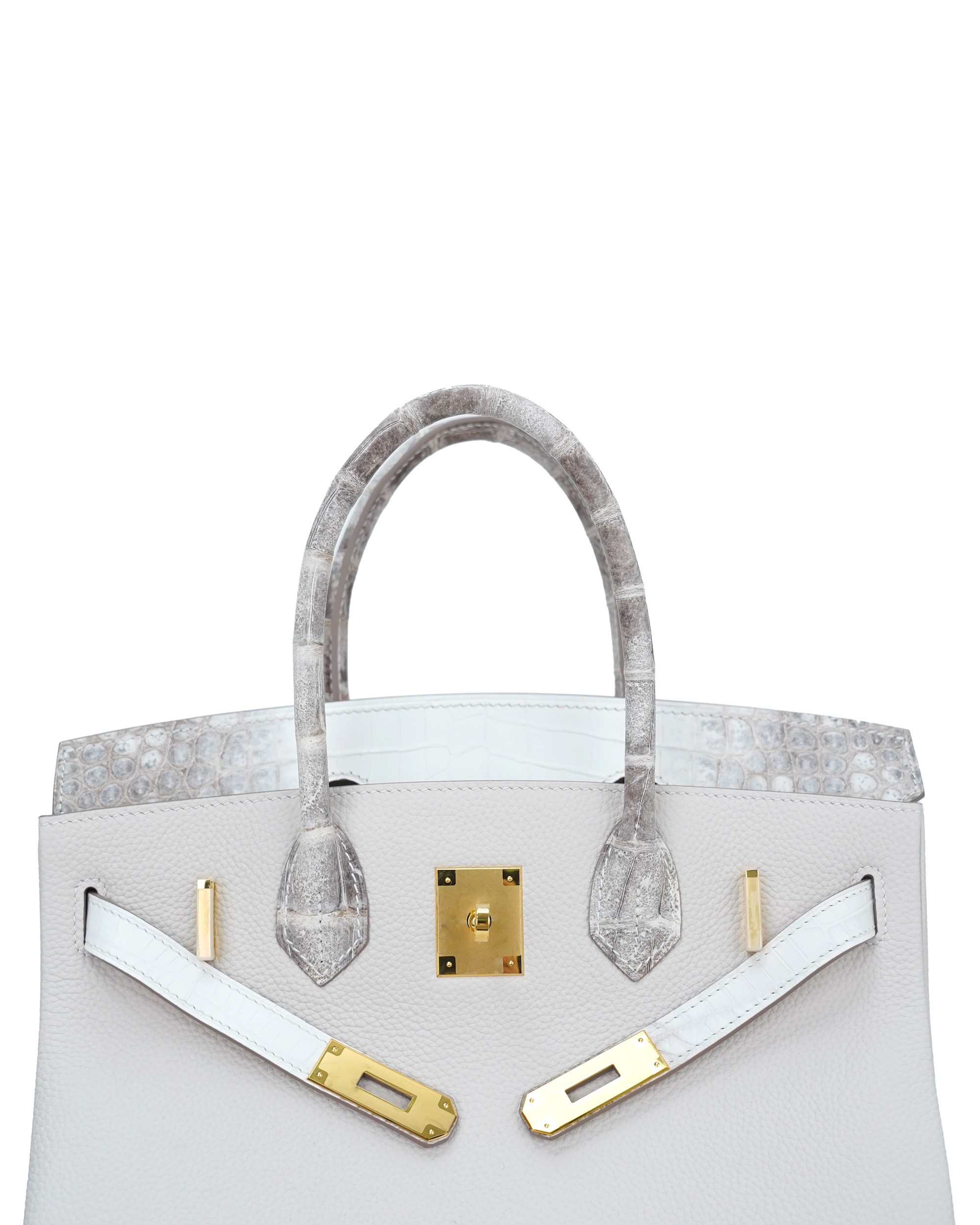 Ladies' hand-made bags in size 25, made of crocodile leather and cowhide combined.