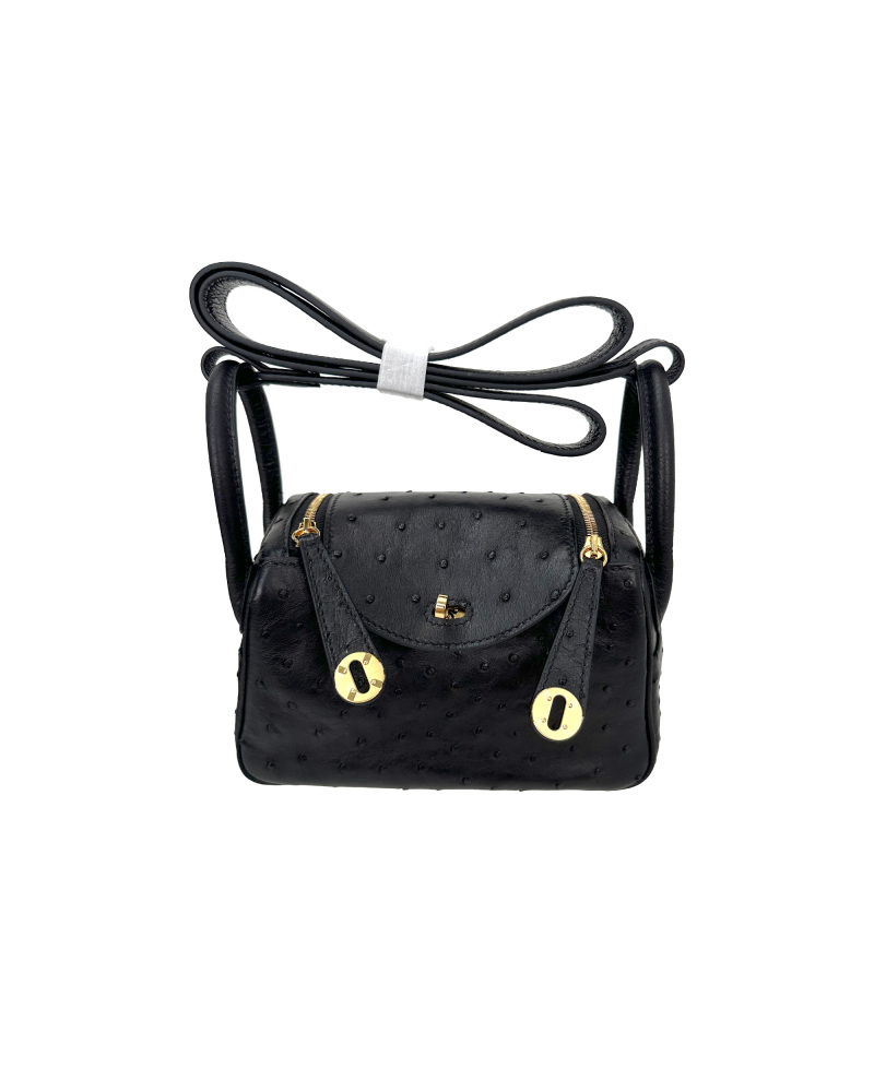 Handmade crossbody bag with single shoulder strap, made of ostrich leather, size 19