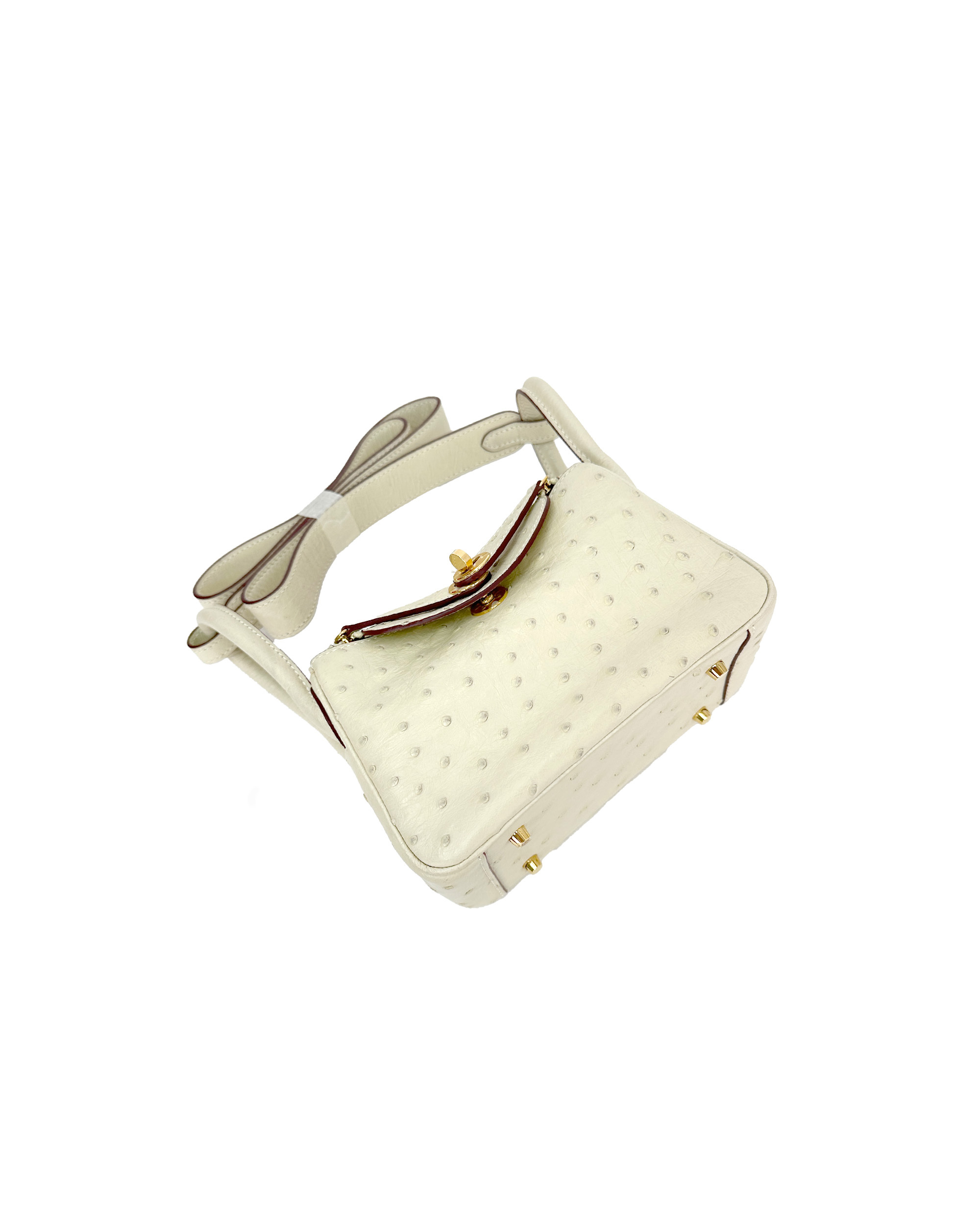 Handmade crossbody bag with single shoulder strap, made of ostrich leather, size 19