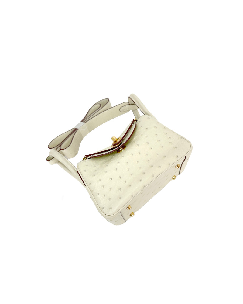 Handmade crossbody bag with single shoulder strap, made of ostrich leather, size 19