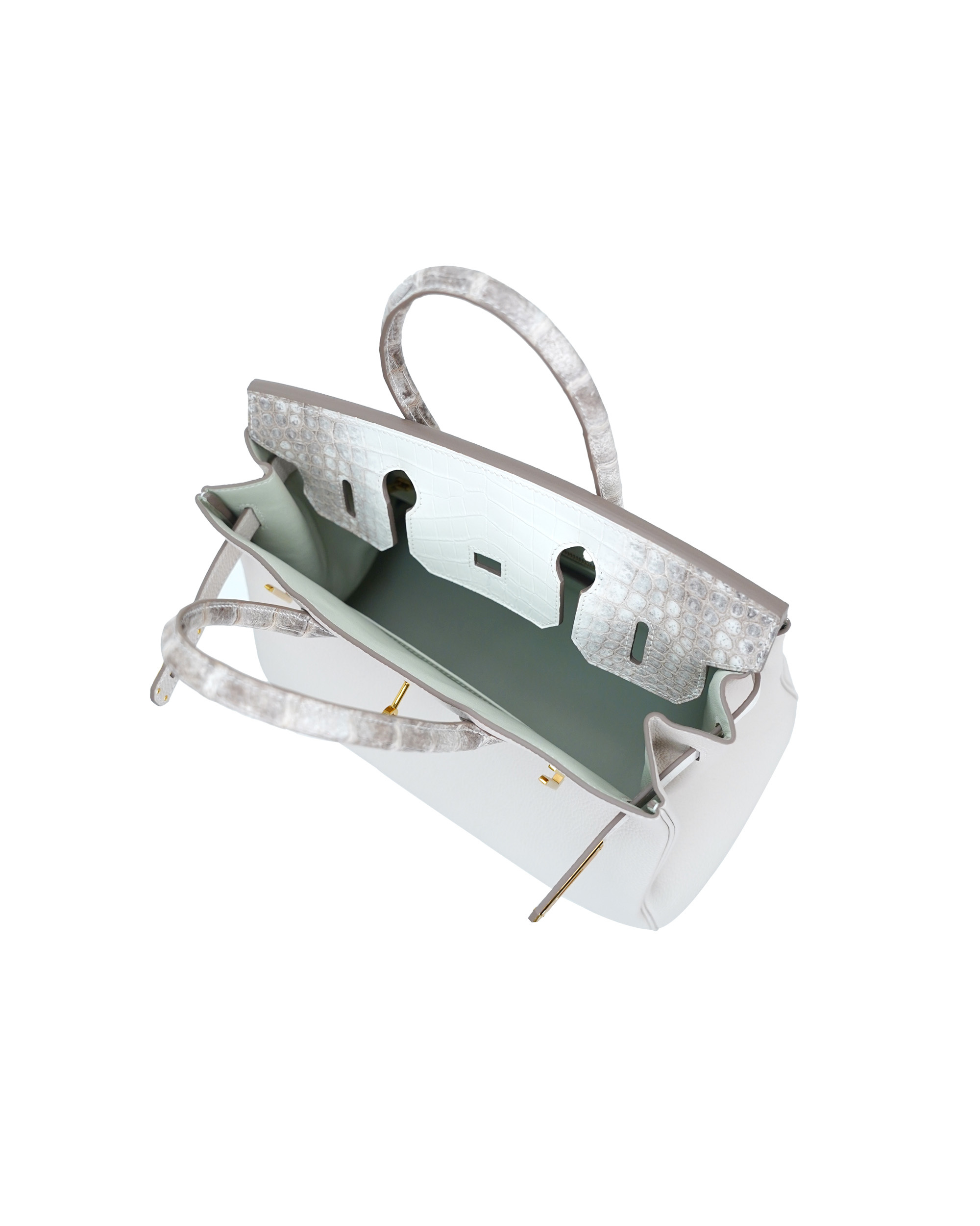 Ladies' hand-made bags in size 25, made of crocodile leather and cowhide combined.