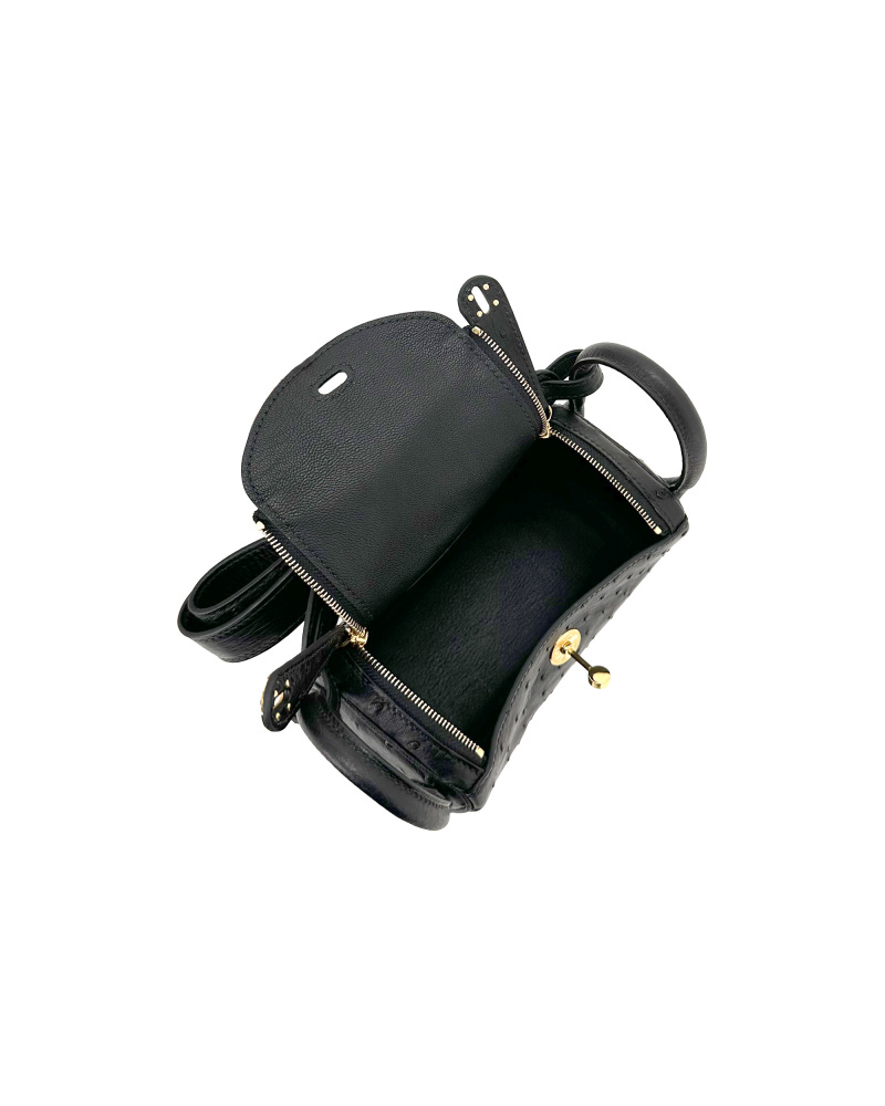 Handmade crossbody bag with single shoulder strap, made of ostrich leather, size 19