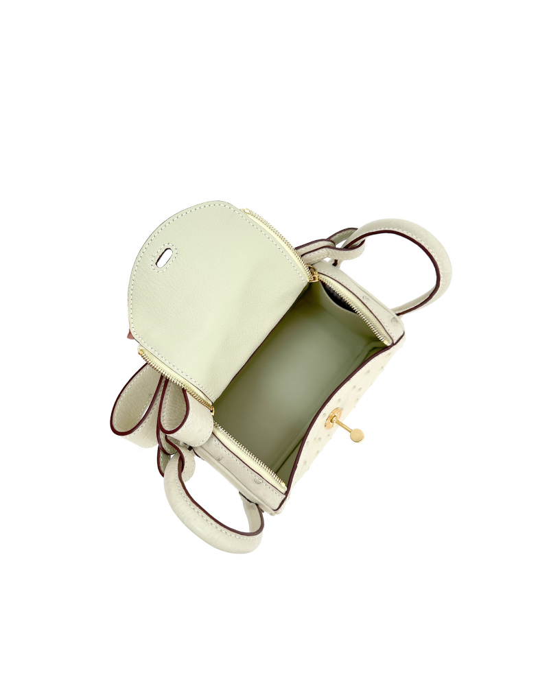 Handmade crossbody bag with single shoulder strap, made of ostrich leather, size 19