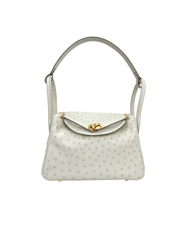 Handmade single-shoulder bag made of ostrich leather, size 26