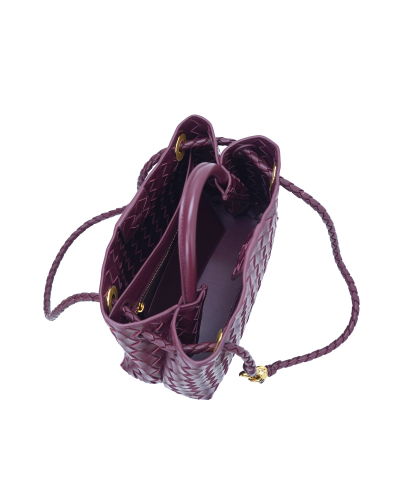 Handmade sheepskin woven crossbody tote bag, 25cm size