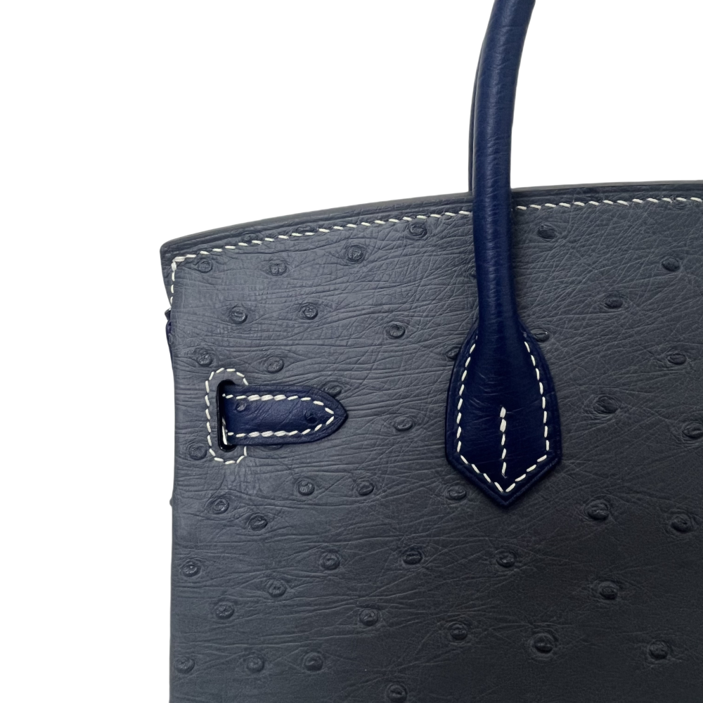 Bk-Ostrich skin-blue+black-splicing-100% handmade