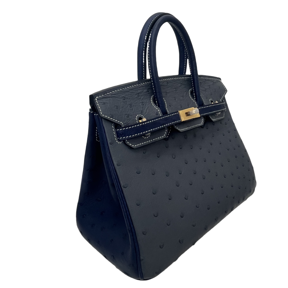 Bk-Ostrich skin-blue+black-splicing-100% handmade